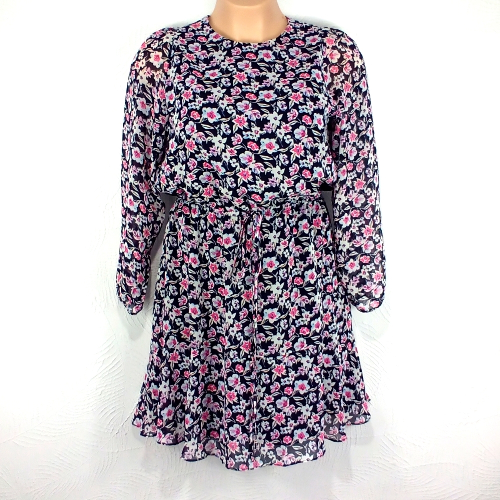 Banana Republic navy floral semi-sheer midi dress//Sz. L